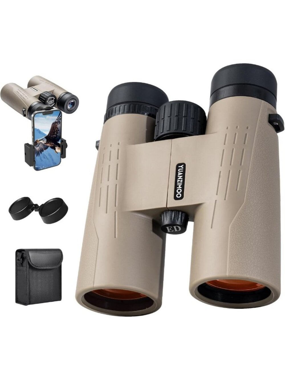 High-Powered 12x42 HD Binoculars with Phone Adapter, Night Vision for Outdoor